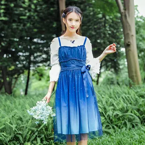 Japanese Fashion Galaxy Blue Starry Dress Women Lolita Summer JSk Soft Sister Cute Fairy Dress Lace Princess Tulle Strap Dress
Japanese Fashion Galaxy Blue Starry Dress Women Lolita Summer JSk Soft Sister Cute Fairy Dress Lace Princess Tulle Strap Dress