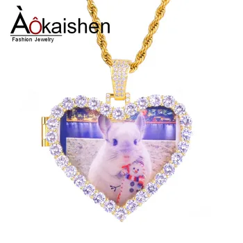 

Custom Made Photo Heart Medallions Necklace & Pendant With 4mm Tennis Chain Gold Color AAA Zircon Men's Hip hop Jewelry 5x4.8cm
