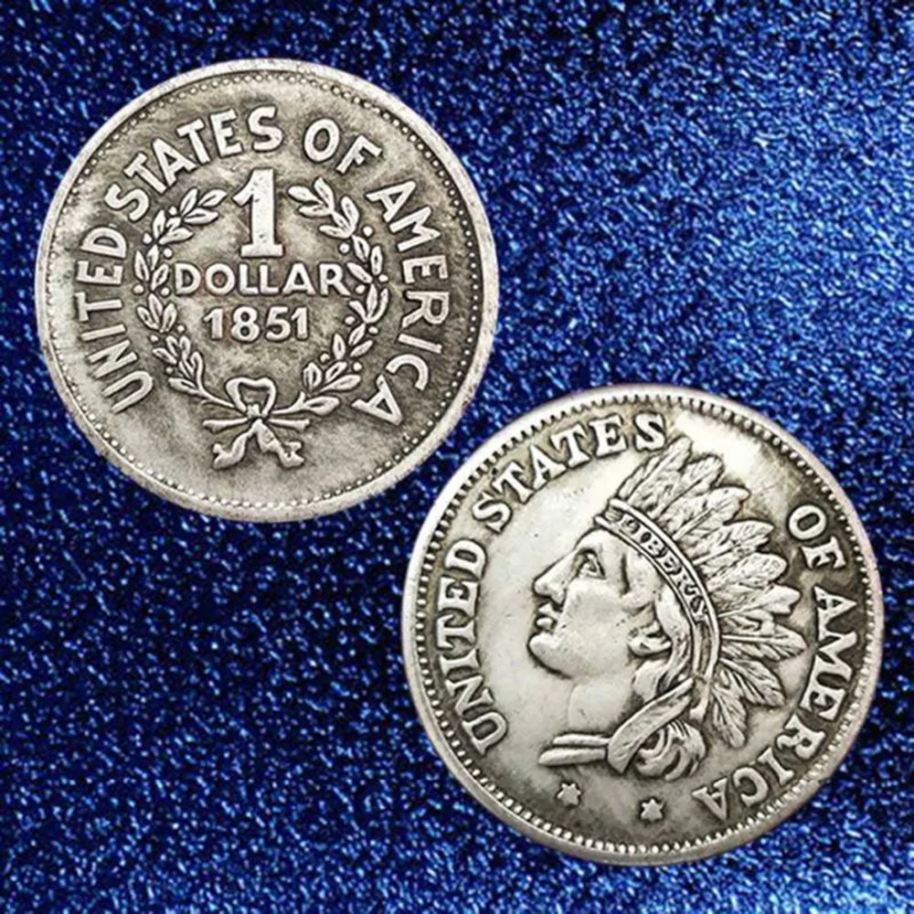 1851 United States of America Indian Head Portrait One Dollar Commemorative Coin Collection Gift Distressed white copper dec
1851 United States of America Indian Head Portrait One Dollar Commemorative Coin Collection Gift Distressed white copper dec
