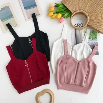 Women Summer Tank Tops Club Sexy V Neck Zipper Crop Top Girlish Knitting Camisole Ladies Sleeveless Solid Simple Tops Women 2019
Women Summer Tank Tops Club Sexy V Neck Zipper Crop Top Girlish Knitting Camisole Ladies Sleeveless Solid Simple Tops Women 2019