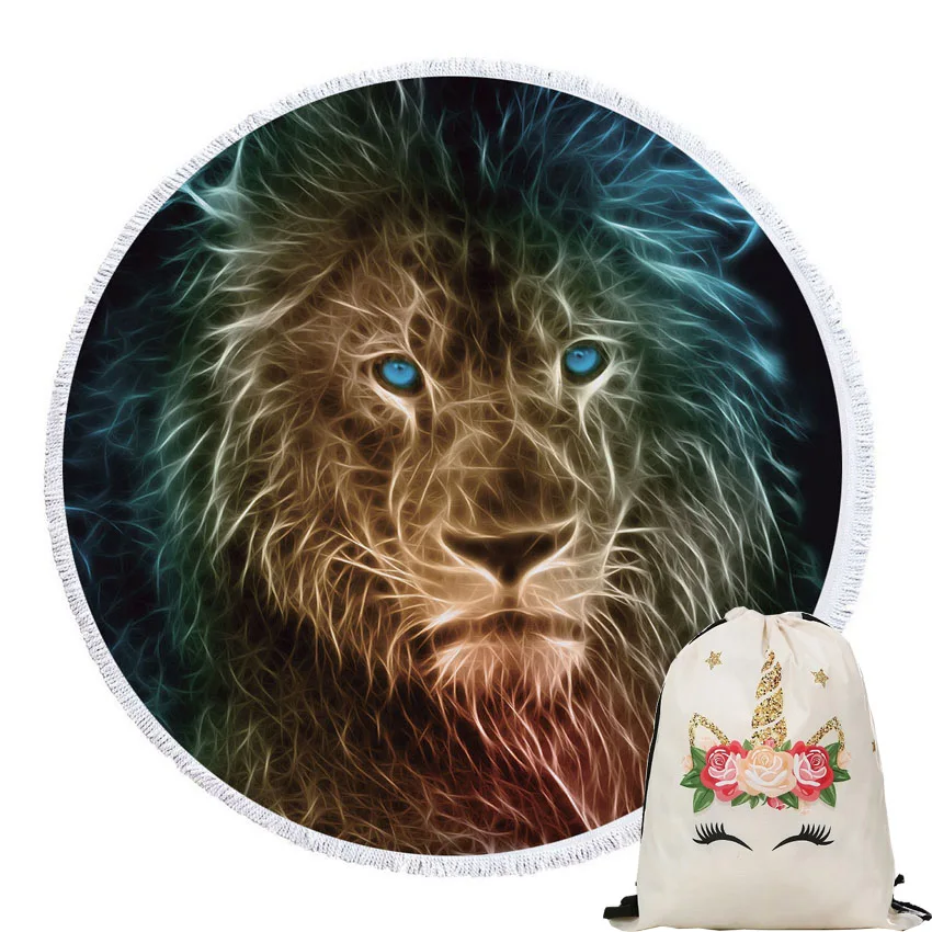 Lion Print Summer Round Beach Towel Microfiber with Drawstring Backpack Bag Bath Shower Towels Yoga Mat Blanket with Tassels
Lion Print Summer Round Beach Towel Microfiber with Drawstring Backpack Bag Bath Shower Towels Yoga Mat Blanket with Tassels