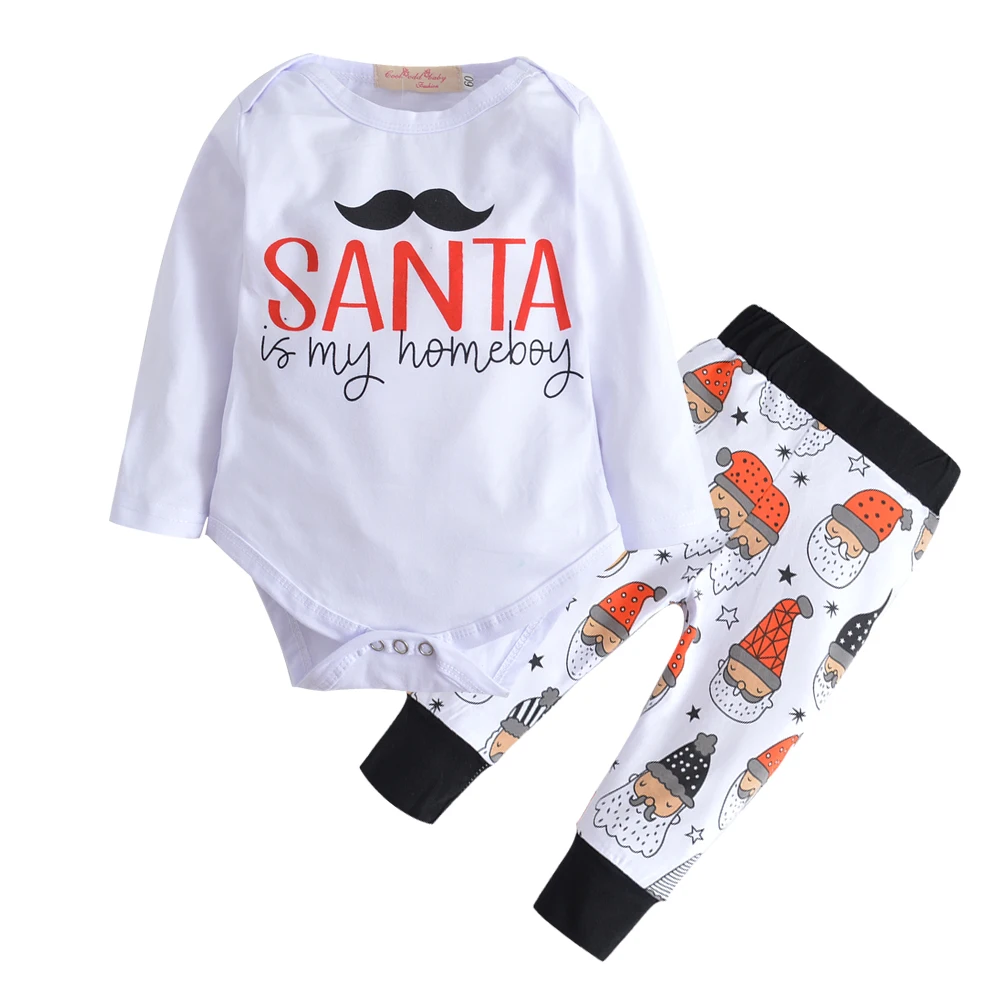 Cute Newborn Baby Boys Girls Clothes White Letter Bodysuit+Santa Claus Pants Infant 2pcs Suit Baby Clothing Christmas Set
Cute Newborn Baby Boys Girls Clothes White Letter Bodysuit+Santa Claus Pants Infant 2pcs Suit Baby Clothing Christmas Set