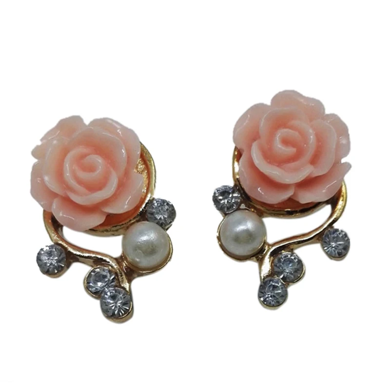 female Rose Flower Crystal Rhinestone Pearl Stud Earrings | Украшения и аксессуары