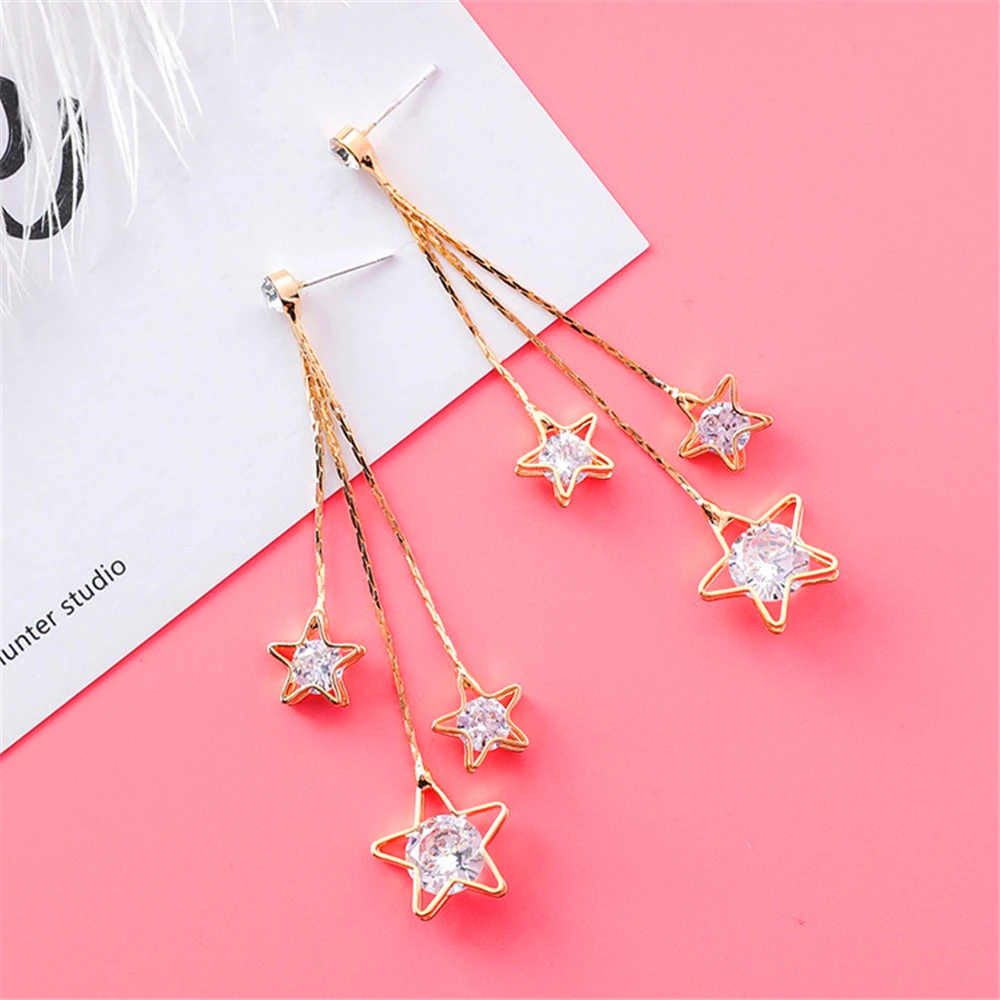 Ladies fashion glamorous sparkling zircon long tassel star earrings allergy resistant, gorgeous embellishments for parties
Ladies fashion glamorous sparkling zircon long tassel star earrings allergy resistant, gorgeous embellishments for parties