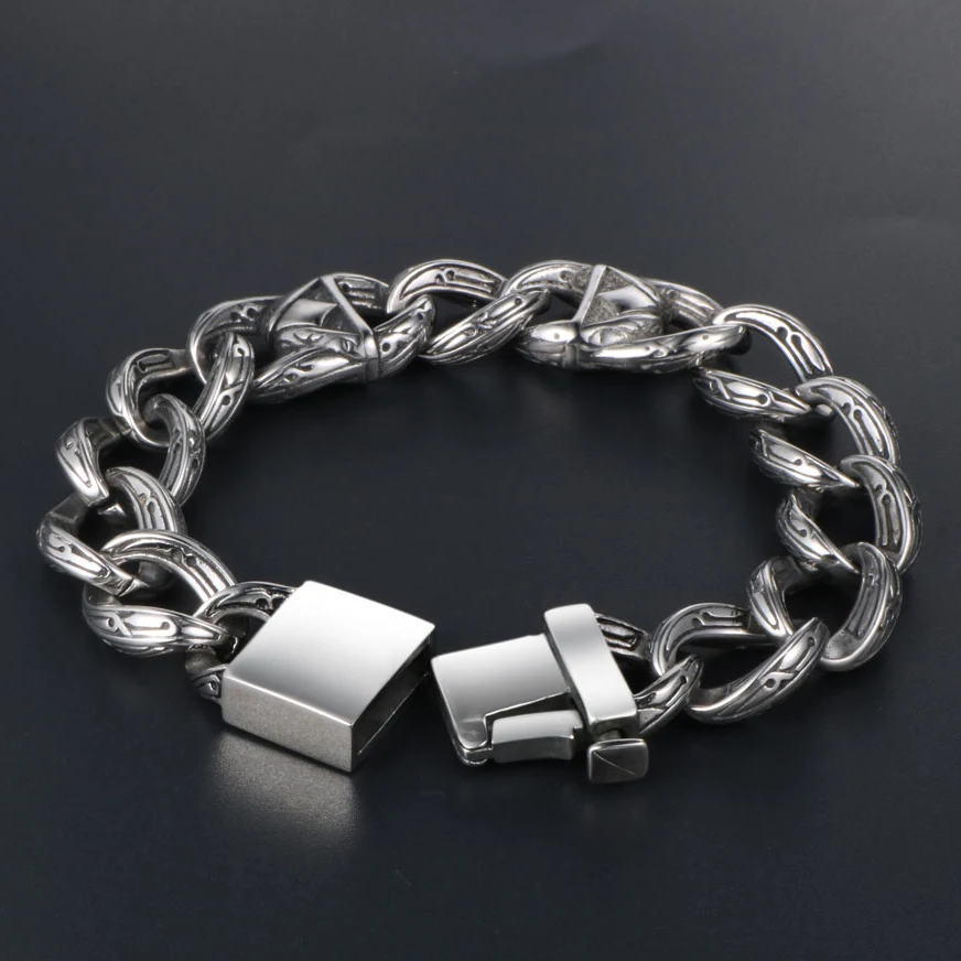 18MM Wide 316L Stainless Steel Chunky Curb Chain Bracelet Mens Boys Vintage 9 Inch Bracelet Men Gothic Cool Rock N' Roll Jewelry
18MM Wide 316L Stainless Steel Chunky Curb Chain Bracelet Mens Boys Vintage 9 Inch Bracelet Men Gothic Cool Rock N' Roll Jewelry