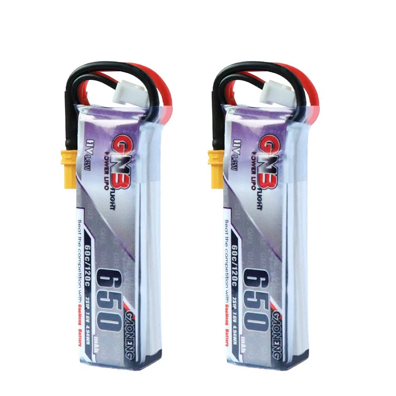 2PCS GaoNeng 650mAh 2S 7.6V 60C/120C Slender LiHV battery with XT30 Plug for Eachine FPV Racing Drone RC Quadcopter RC parts
2PCS GaoNeng 650mAh 2S 7.6V 60C/120C Slender LiHV battery with XT30 Plug for Eachine FPV Racing Drone RC Quadcopter RC parts