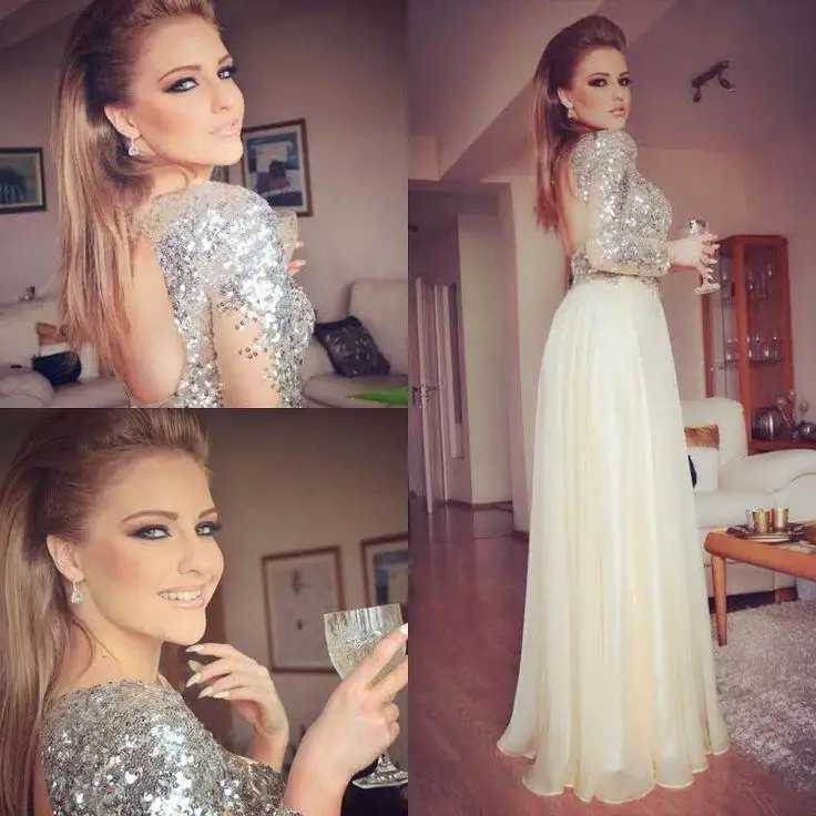 Arabic Sparkle Champagne Sequins Long Sleeve Evening Dress 2015 Charming Prom Dresses Open Back Dubai Robe De Soiree XYR169
Arabic Sparkle Champagne Sequins Long Sleeve Evening Dress 2015 Charming Prom Dresses Open Back Dubai Robe De Soiree XYR169