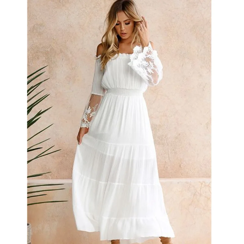 Lace stitching Long Sleeve off shoulder Women Dress 2018 Autumn Female sexy Bodycon Long new year party Dresses muje Ropa
Lace stitching Long Sleeve off shoulder Women Dress 2018 Autumn Female sexy Bodycon Long new year party Dresses muje Ropa