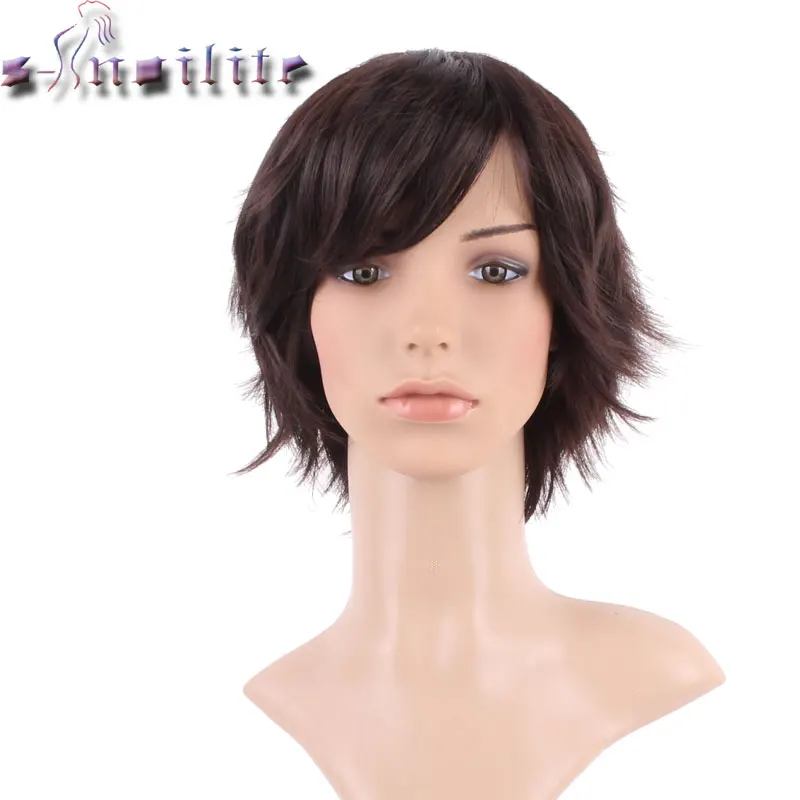 Image S noilite Silky Straight Cosplay Party Hair Wigs Dark Brown Synthetic Full Head Short Wig for Women