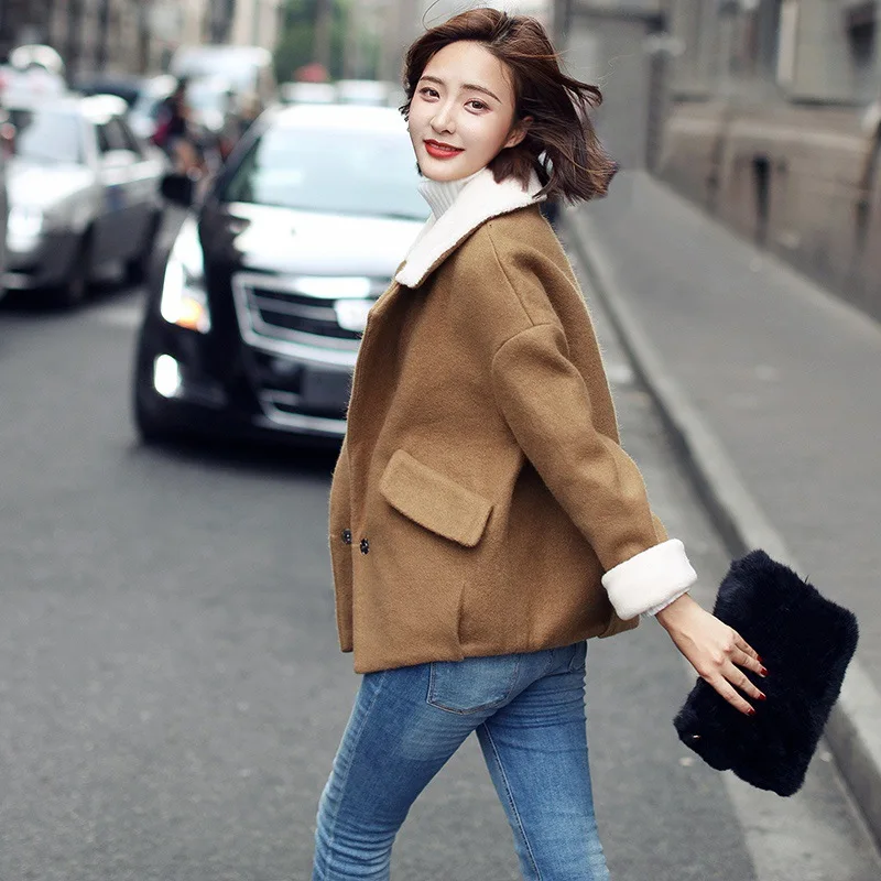 

Casual Fashion Long Woolen Winter Coats Warm Slim Short Wool Coat and Jacket Covered Button Solid Ladies Coats