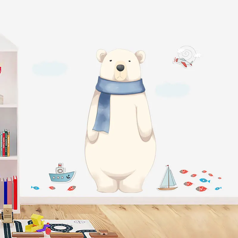 Мультяшный милый шарф белый медведь наклейка на стену для детей детские комнаты