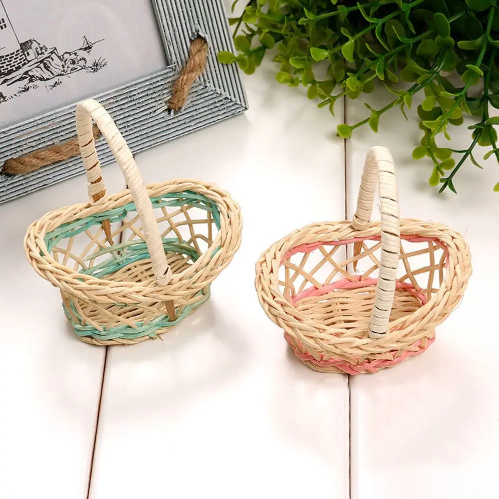 

2Pcs Exquisite Plastic Cane Rattan Basket Durable Table Picnic Candies Storage Box Miniatures Fruit Storage Organizer Ornaments