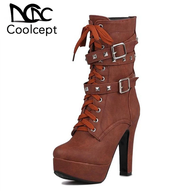 Coolcept Size 33-43 Women Mid Calf High Heel Boots Cross Strap Metal Platform Short Boots Thick Fur Warm Boots Woman Footwears
Coolcept Size 33-43 Women Mid Calf High Heel Boots Cross Strap Metal Platform Short Boots Thick Fur Warm Boots Woman Footwears