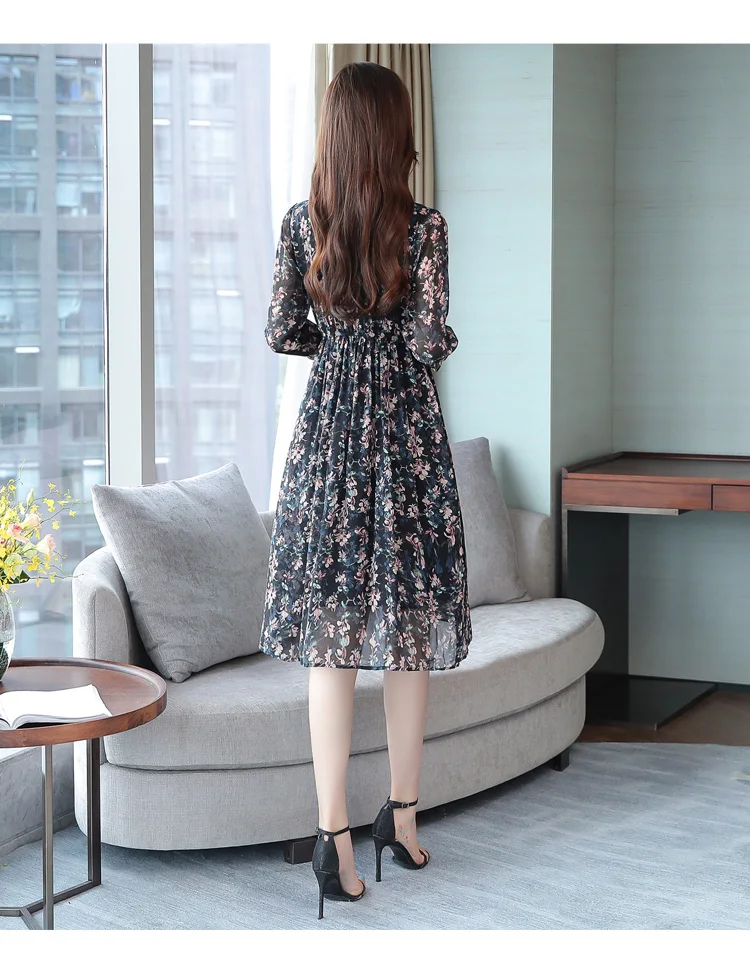 2021 Femal Vintage פרחוני שיפון Midi שמלות סתיו חורף הדפסת ארוך שרוול חוף שמלה אלגנטי נשים Bodycon המפלגה Vestidos 2021 Femal Vintage פרחוני שיפון Midi שמלות סתיו חורף הדפסת ארוך שרוול חוף שמלה אלגנטי נשים Bodycon המפלגה Vestidos