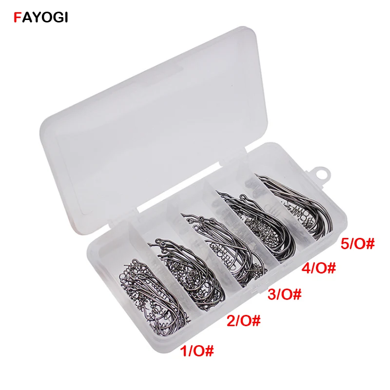 HK02 Mix Size(1/O#-5/O#)50pcs/lot Fishing Soft Worm Hooks Black Nickel High Carbon Steel Wide Fishhooks with Spring Locking Pin | Спорт и