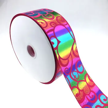 Hot sale 100 yards /roll 3 "75mm big loving heart hologram foil printed grosgrain ribbon for Valentine's day
Hot sale 100 yards /roll 3 "75mm big loving heart hologram foil printed grosgrain ribbon for Valentine's day