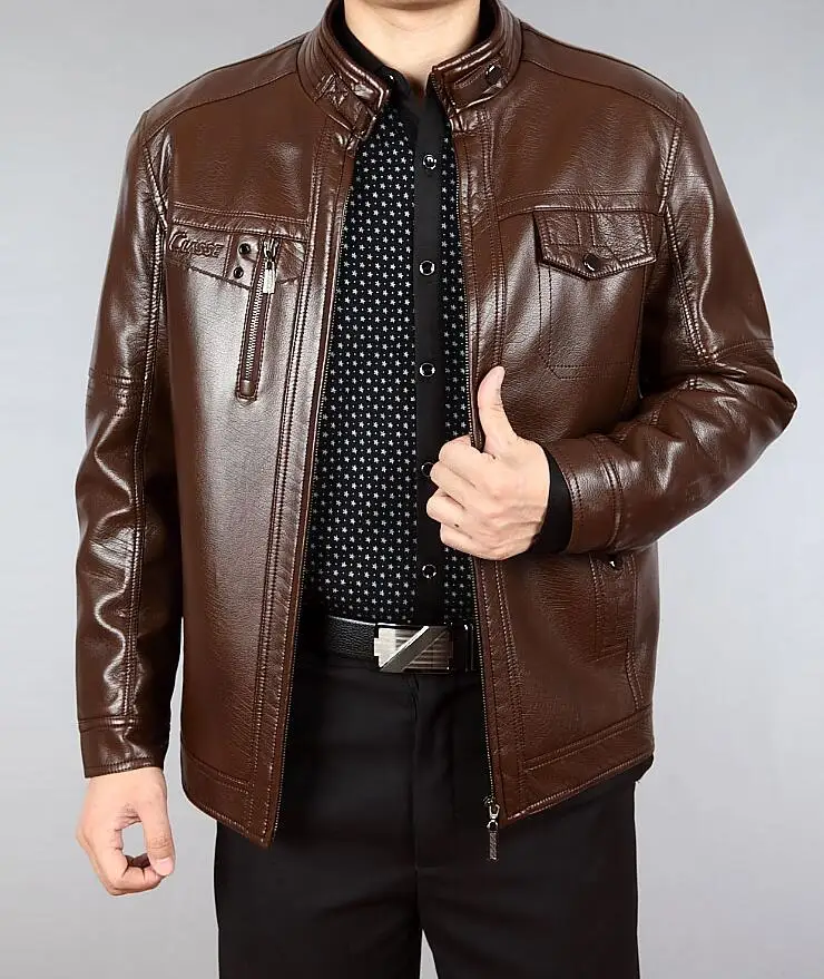 Stand collar brown man pu leather jacket men casual leather jackets male clothing loose mens faux leather coats spring autumn
Stand collar brown man pu leather jacket men casual leather jackets male clothing loose mens faux leather coats spring autumn