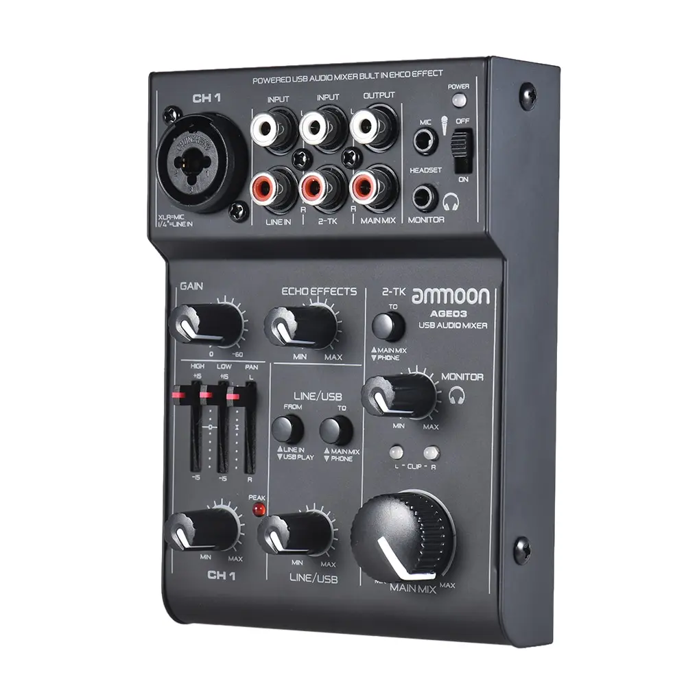 New Arrival ammoon AGE03 5-Channel Mini Mic-Line Mixing Console Mixer with USB Audio Interface Built-in Echo Effect USB Powered
New Arrival ammoon AGE03 5-Channel Mini Mic-Line Mixing Console Mixer with USB Audio Interface Built-in Echo Effect USB Powered