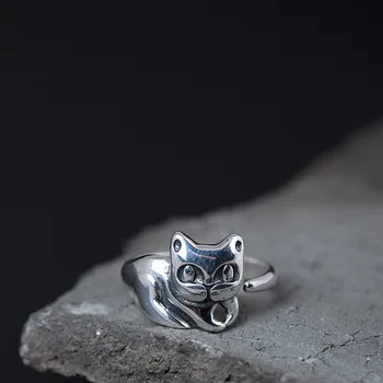 Of Sterling Silver 925 Rings, Women's Simple Cute Kitten Adjustable Adjustable Antique Kitten Ring Pet Silverware
Of Sterling Silver 925 Rings, Women's Simple Cute Kitten Adjustable Adjustable Antique Kitten Ring Pet Silverware