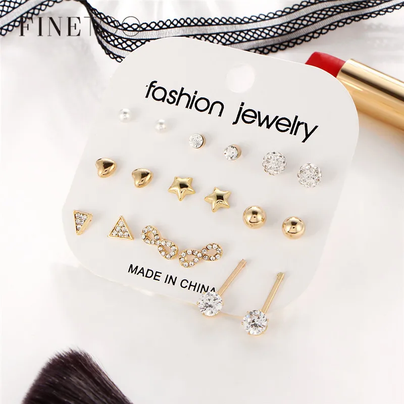 Fashion Infinity Triangle Heart Star Geometric Stud Earrings Set Bling Crystal Pearl Small Earrings for Women Girls Pendientes
Fashion Infinity Triangle Heart Star Geometric Stud Earrings Set Bling Crystal Pearl Small Earrings for Women Girls Pendientes