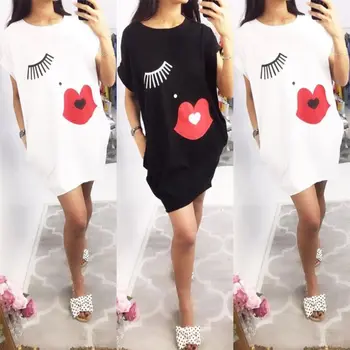 Womens Ladies Eyelash Lips Print Dress Summer Loose Short Sleeve Mini Shirt Dress Black White Shirt Dress
Womens Ladies Eyelash Lips Print Dress Summer Loose Short Sleeve Mini Shirt Dress Black White Shirt Dress