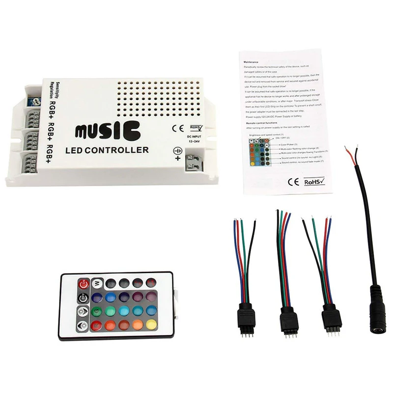 IR Music Sound Control Wireless Remote Control LED RGB 12-24V 24 Keys Led Controller Dimmable for 3528 5050 RGB Strip Lights
IR Music Sound Control Wireless Remote Control LED RGB 12-24V 24 Keys Led Controller Dimmable for 3528 5050 RGB Strip Lights