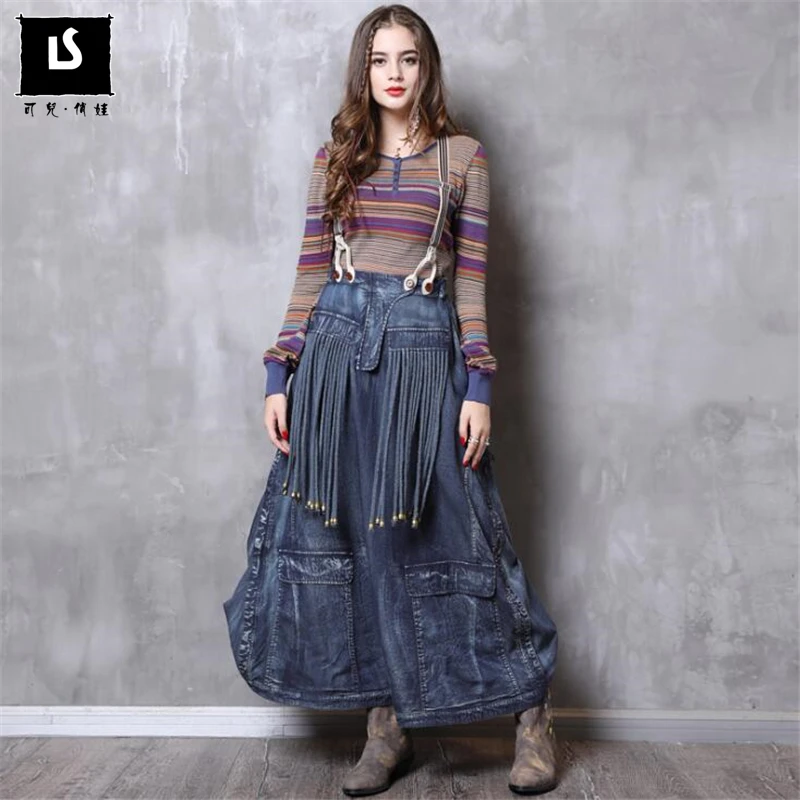 Fashion Denim Skirt A-line Strap Skirts Women Autumn New Arrivals Retro tassel Pockets Blue Jean Skirt Multiple wearing methods
Fashion Denim Skirt A-line Strap Skirts Women Autumn New Arrivals Retro tassel Pockets Blue Jean Skirt Multiple wearing methods