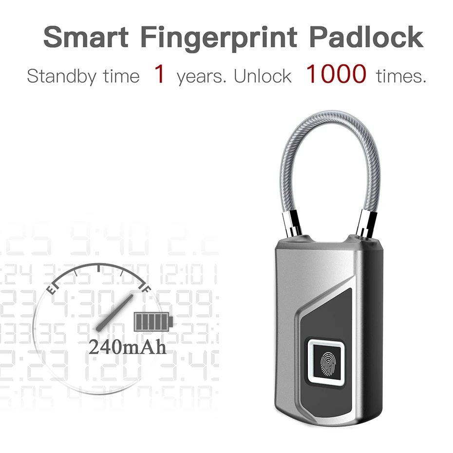 USB Rechargeable Smart Keyless Biometric Fingerprint lock Smart Door Padlock Waterproof Anti-Theft Security Luggage Case Lock
USB Rechargeable Smart Keyless Biometric Fingerprint lock Smart Door Padlock Waterproof Anti-Theft Security Luggage Case Lock