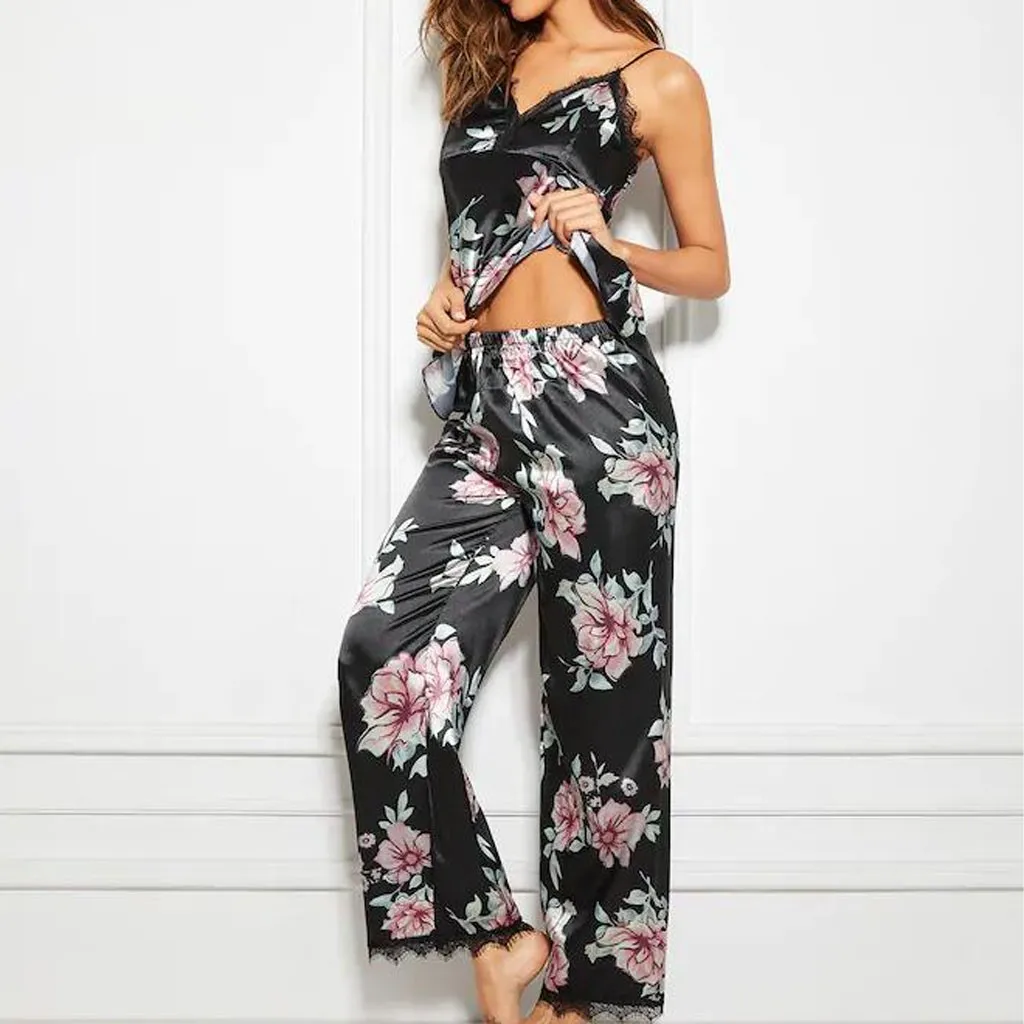 Fashion Sexy pyjamas women Summer 2019 Silk Satin Floral Print Lace Pajamas V-Neck Vest Trousers Set Sleepwear Nighties For Wome
Fashion Sexy pyjamas women Summer 2019 Silk Satin Floral Print Lace Pajamas V-Neck Vest Trousers Set Sleepwear Nighties For Wome