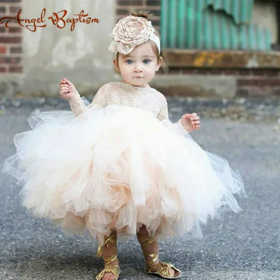 Cute white/ivory/champagne tutu puffy tulle flower girl dress sheer lace ball gown tea length long sleeves baby gown for wedding
Cute white/ivory/champagne tutu puffy tulle flower girl dress sheer lace ball gown tea length long sleeves baby gown for wedding