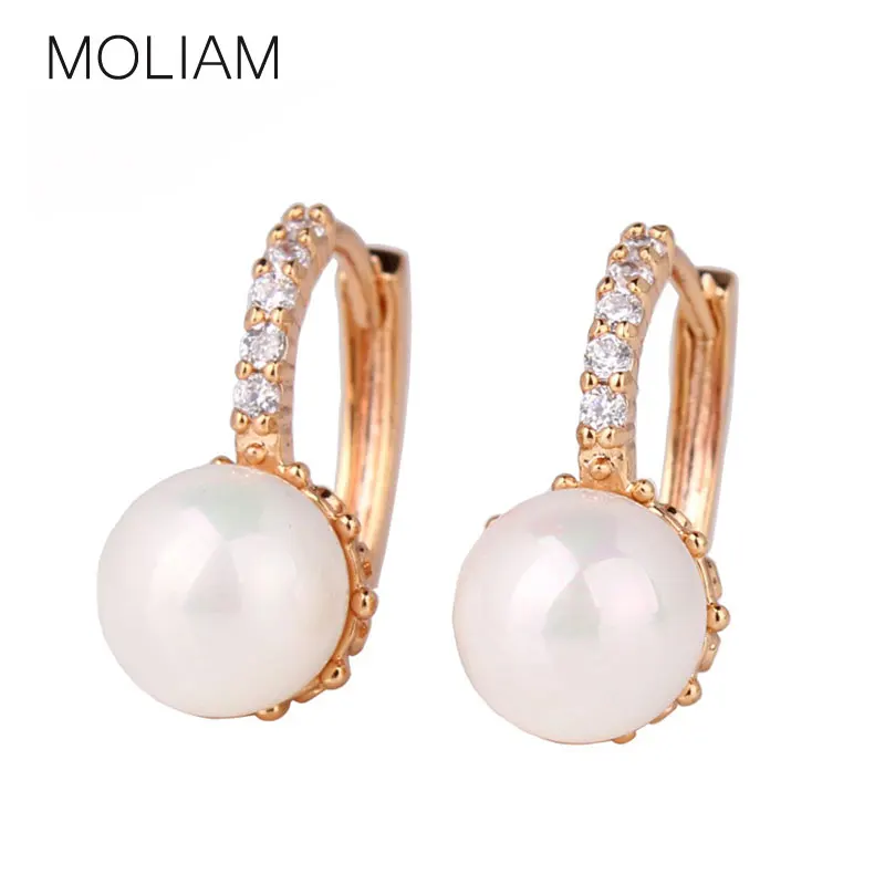 

MOLIAM pendientes de aro de cristal para mujeres Blanco/gris perla simulada encantador diseño de boda pendiente huggie MLE137/MLE146