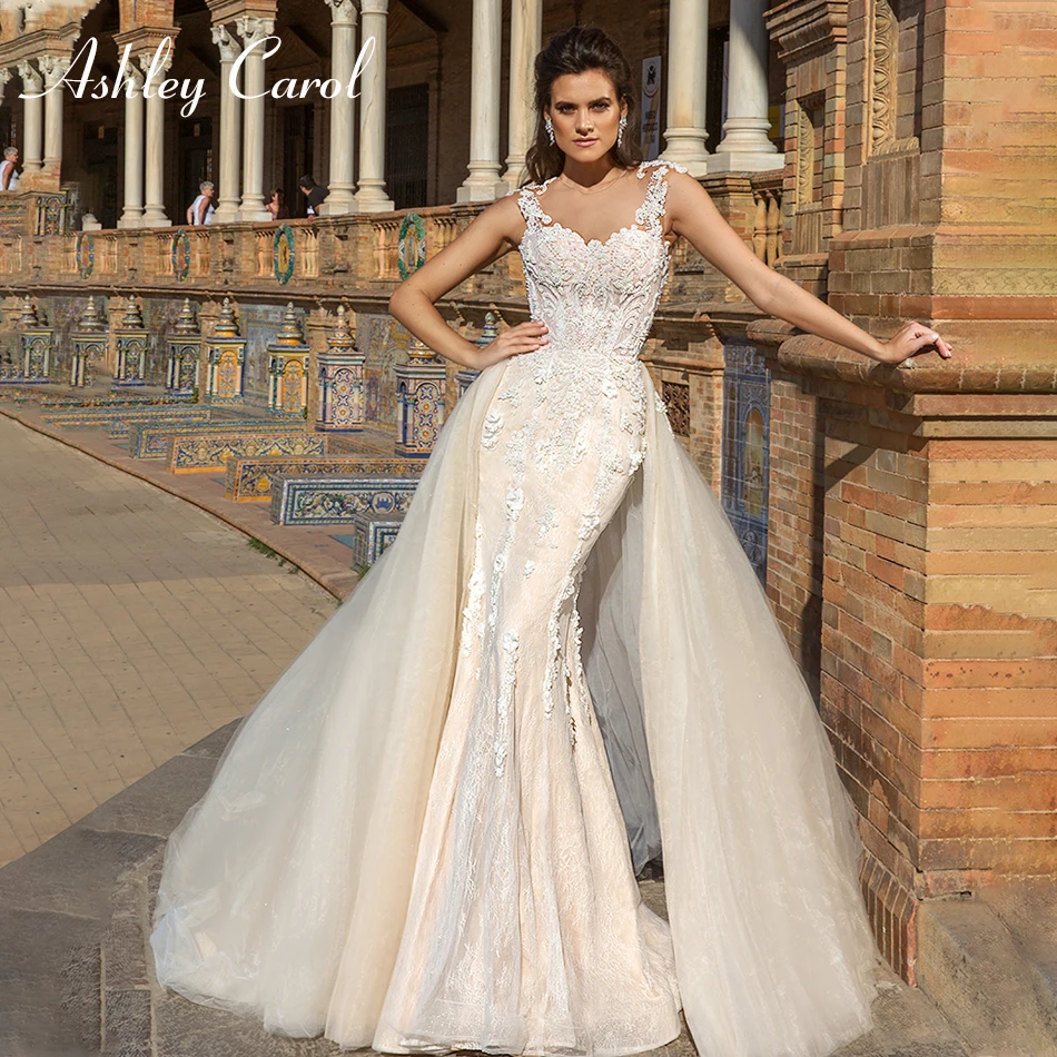 Ashley Carol Sexy Scoop Luxury Beaded Lace Mermaid Wedding Dress 2019 Appliques Illusion Back Detachable Train Wedding Gowns
Ashley Carol Sexy Scoop Luxury Beaded Lace Mermaid Wedding Dress 2019 Appliques Illusion Back Detachable Train Wedding Gowns