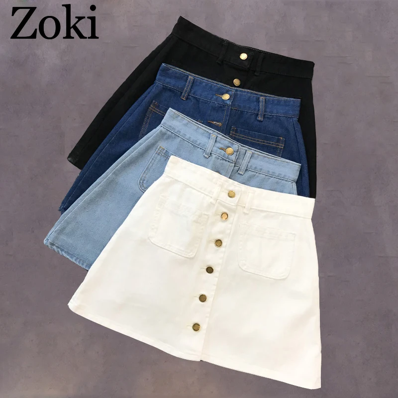 Zoki Vintage Women Denim Mini Skirt Summer High Waist A-line Korean Single Button Female Jeans Harajuku Cotton Street Wear 2019
Zoki Vintage Women Denim Mini Skirt Summer High Waist A-line Korean Single Button Female Jeans Harajuku Cotton Street Wear 2019