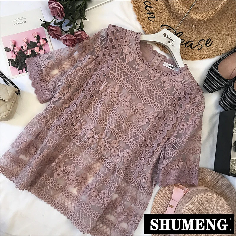 New Spring and Summer Women Lace Embroidered Blouses Shirts OL Ladies Elegant Solid Color Short Sleeve Organza Blusas Slim Tops
New Spring and Summer Women Lace Embroidered Blouses Shirts OL Ladies Elegant Solid Color Short Sleeve Organza Blusas Slim Tops