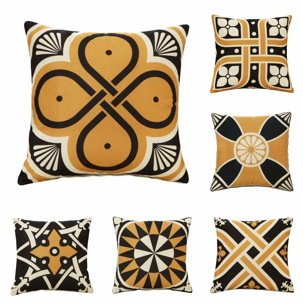 

45x45cm Retro Geometry Cotton Linen Square Cushion Cover Ethnic Style Sofa Chair Back Home Decorative Pillow Case