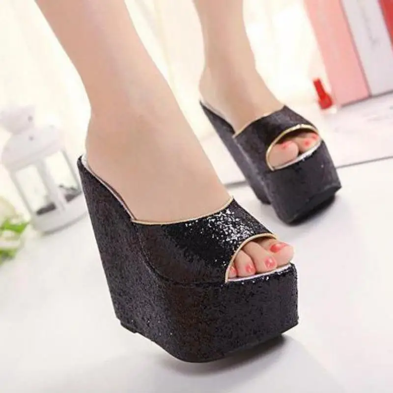 Bling Bling Sequined Sandals 16cm High-heeled Slippers Women Summer Sexy Sandals With Platform Peep Toe
Bling Bling Sequined Sandals 16cm High-heeled Slippers Women Summer Sexy Sandals With Platform Peep Toe
