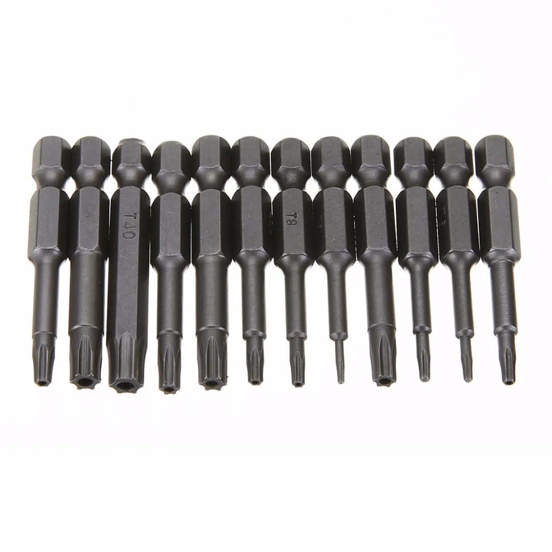 12pcs 1/4" Hex Shank Torx Electric Screwdriver Bits Set T5-T40 Magnetic Screwdriver Tools for Electric Drills
12pcs 1/4" Hex Shank Torx Electric Screwdriver Bits Set T5-T40 Magnetic Screwdriver Tools for Electric Drills