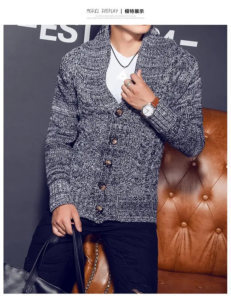 Men's 2020 autumn and winter sweater knit cardigan sweater Korean version of the lapel thick sweater coat sweater men Men Men's 2020 autumn and winter sweater knit cardigan sweater Korean version of the lapel thick sweater coat sweater men Men