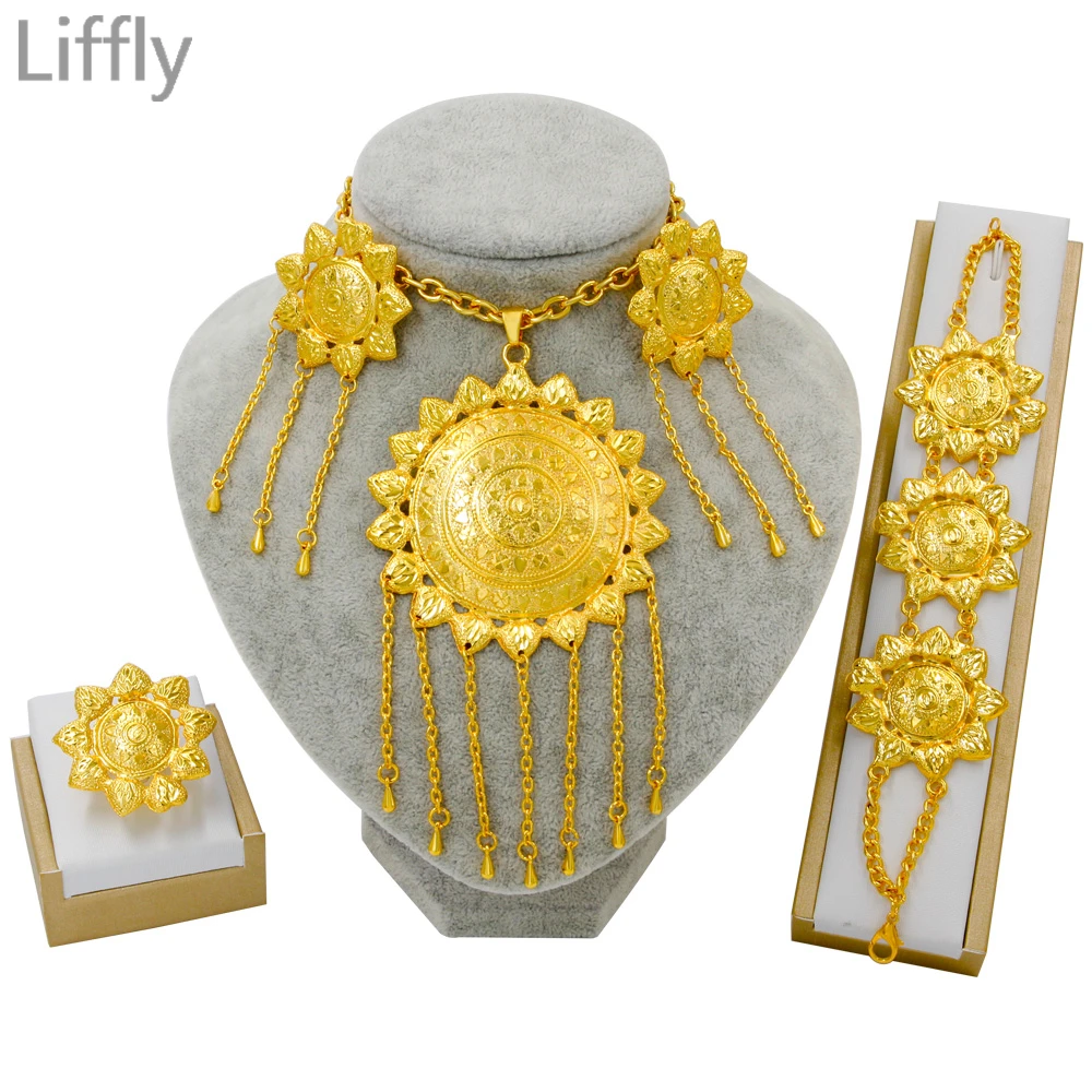 Liffly Bridal Luxury Dubai Gold Jewelry Sets for Women Flower Necklace Nigerian Wedding African Bead Jewelry Set Dropshipping
Liffly Bridal Luxury Dubai Gold Jewelry Sets for Women Flower Necklace Nigerian Wedding African Bead Jewelry Set Dropshipping