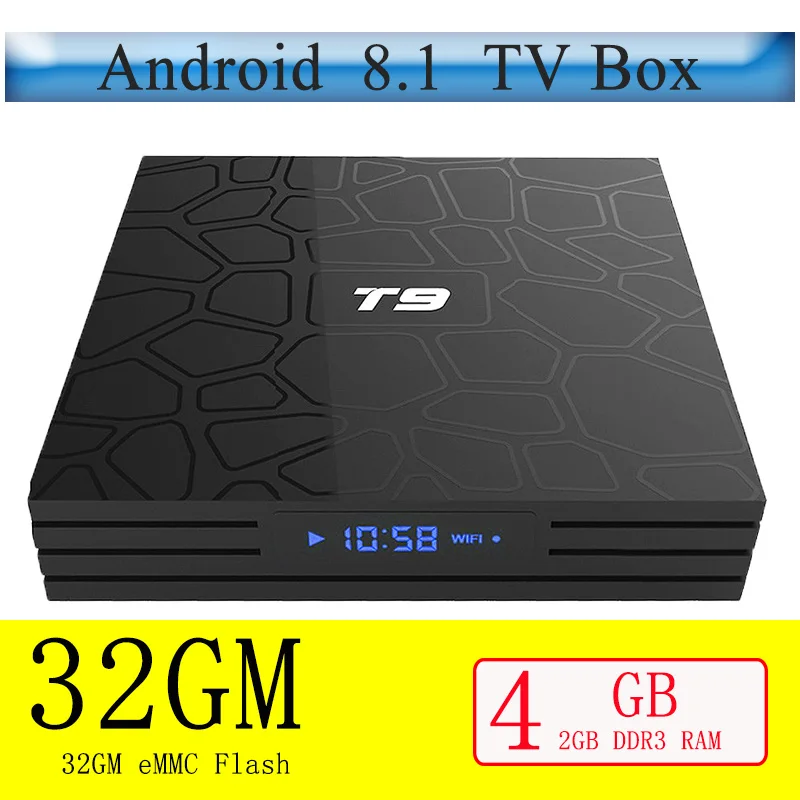 T9 Smart Android 8.1 TV Box 4GB 32GB Rockchip RK3328 H.265 4K Netflix Youtube wifi BT4.0 set top box media player
T9 Smart Android 8.1 TV Box 4GB 32GB Rockchip RK3328 H.265 4K Netflix Youtube wifi BT4.0 set top box media player