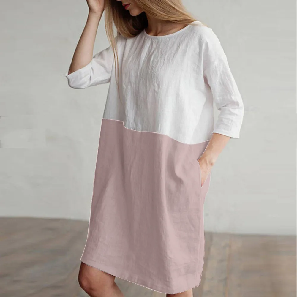 2019 Women Summer Dresses Casual Patchwork 1/2 Sleeved Cotton Linen Loose Pockets Tunic Dress Korean Beach Boho Party zomer jurk
2019 Women Summer Dresses Casual Patchwork 1/2 Sleeved Cotton Linen Loose Pockets Tunic Dress Korean Beach Boho Party zomer jurk