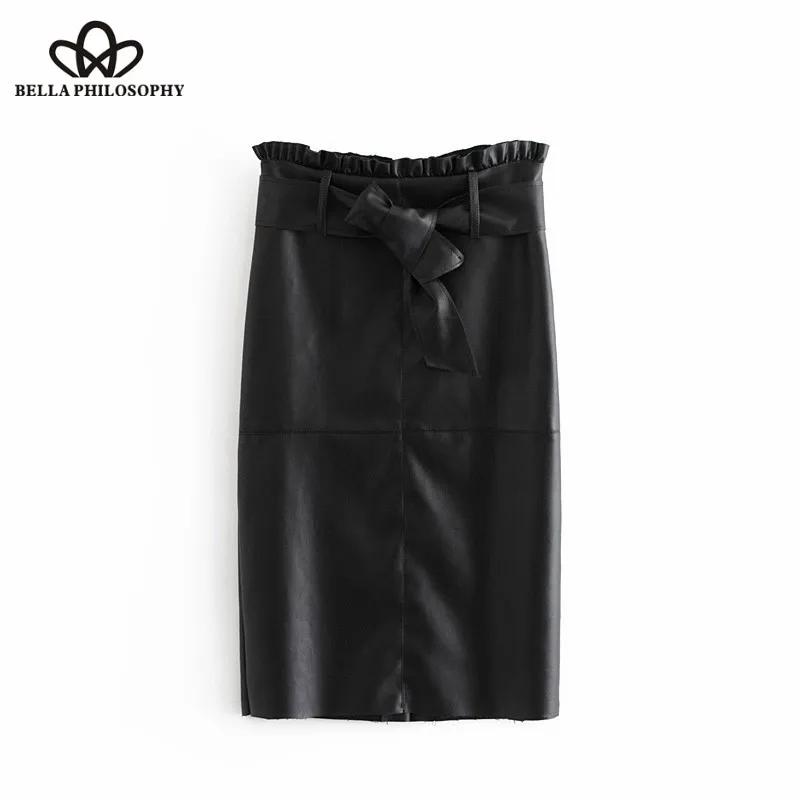 Bella Philosophy 2018 new autumn Vintage Bow Tie Sashes Faux Leather Skirt High Waist Ruffles Back Zipper Vents Skirts Casual
Bella Philosophy 2018 new autumn Vintage Bow Tie Sashes Faux Leather Skirt High Waist Ruffles Back Zipper Vents Skirts Casual
