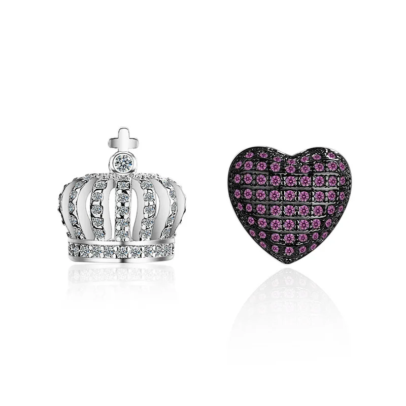 Mini Cute Crown and Heart AAA Level Zircon Stud Earrings for Women Luxury Brand Design Purple Crystal Earring Elegant Jewelry | Украшения и