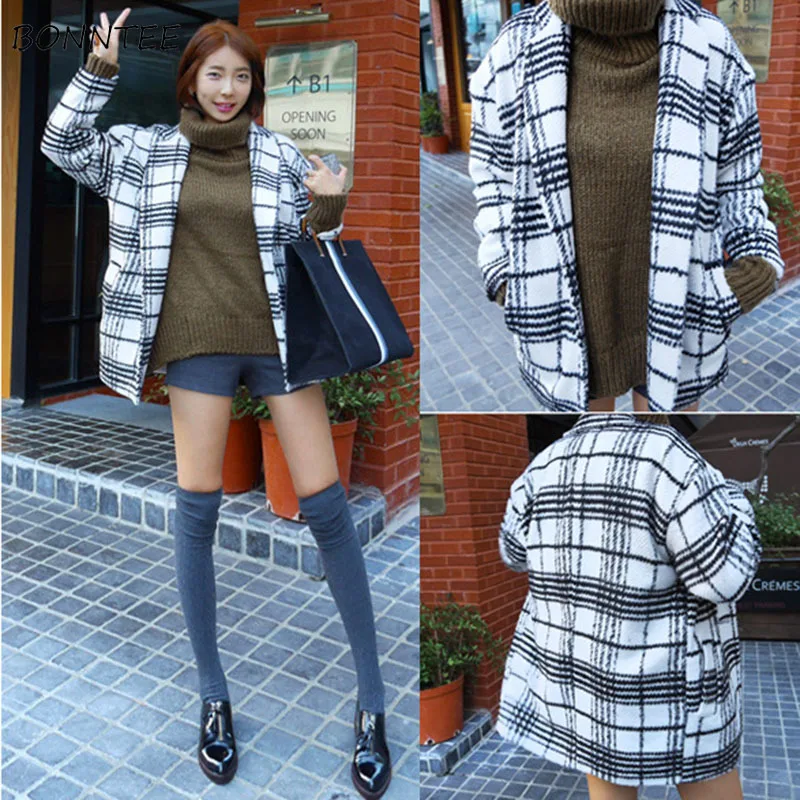 Blends Women Loose Trendy Classic Plaid Thick Warm Elegant Casual Female Coat Turn-down Collar Korean Style Simple All-match New
Blends Women Loose Trendy Classic Plaid Thick Warm Elegant Casual Female Coat Turn-down Collar Korean Style Simple All-match New