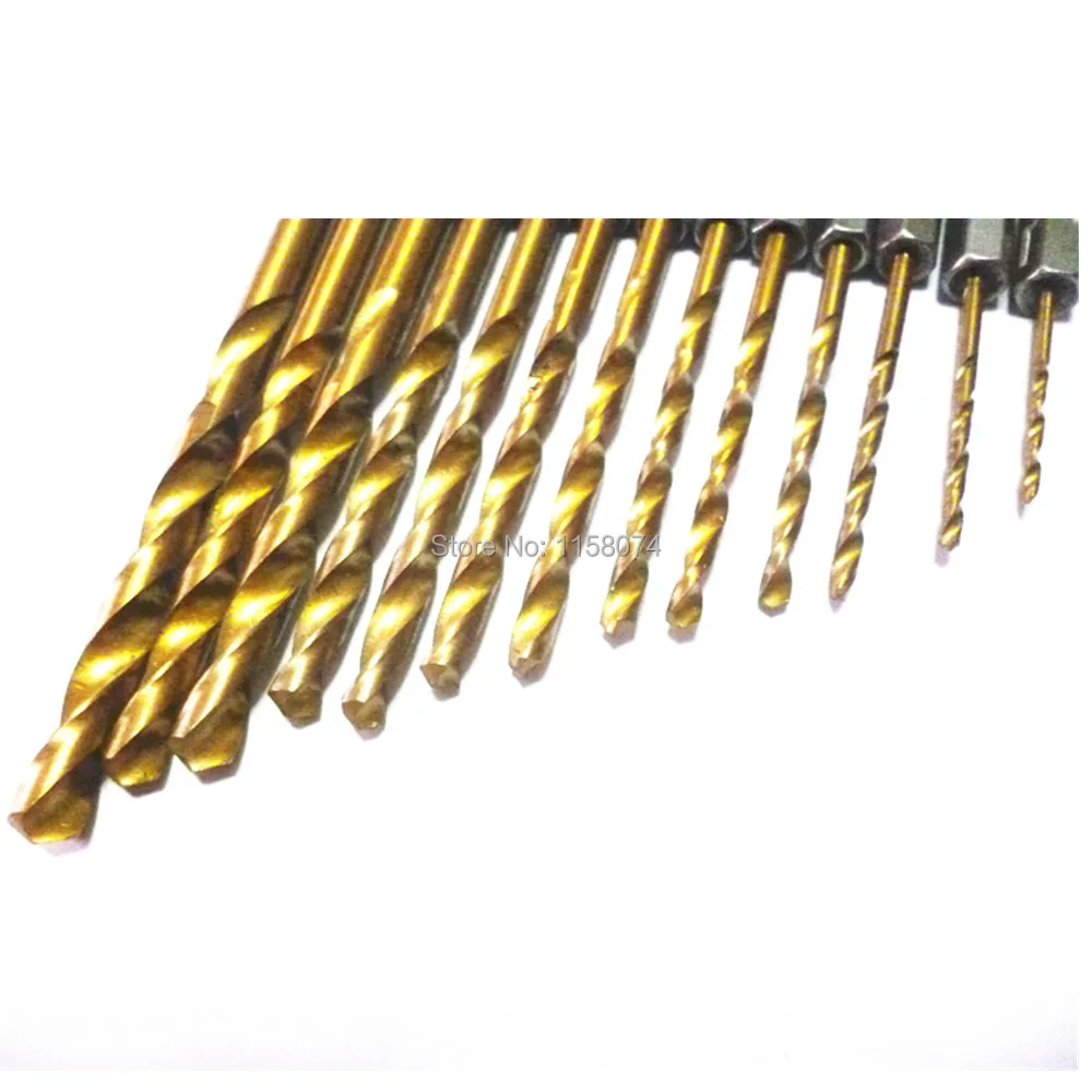 13 Pce Hss Metal Drill Bit Set 14 Hex Shank 1.5 To 6.5mm - Titanium Coated