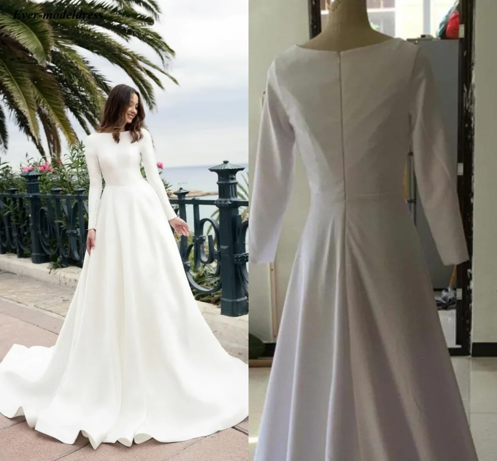 Cheap Long Sleeves Wedding Dresses 2019 Bridal Gowns Plus Size A-Line Court Train Satin Zipper Customized Simple Robe De Mariee
Cheap Long Sleeves Wedding Dresses 2019 Bridal Gowns Plus Size A-Line Court Train Satin Zipper Customized Simple Robe De Mariee