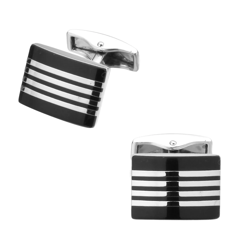 

High quality men's wedding Cufflinks Square Black Enamel Silvery Stripe Cufflinks 5 pairs of packaging for sale