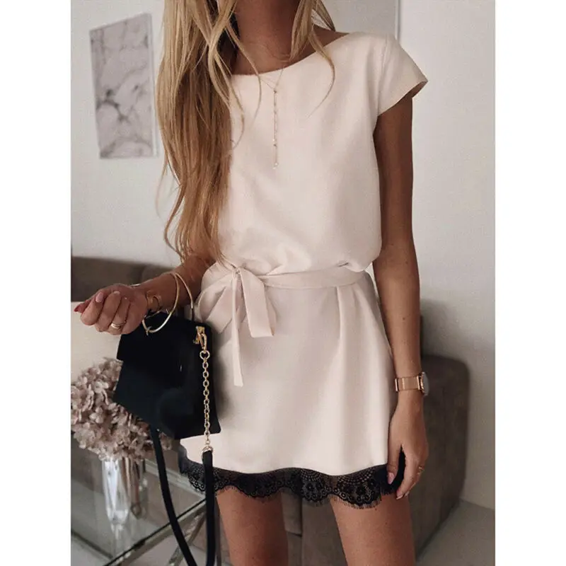 Women Summer Casual Plain Lace Dress Elegant Short Sleeve Bodycon Mini Dress Ladies Stretch High waist T shirt Dress Streetwear
Women Summer Casual Plain Lace Dress Elegant Short Sleeve Bodycon Mini Dress Ladies Stretch High waist T shirt Dress Streetwear