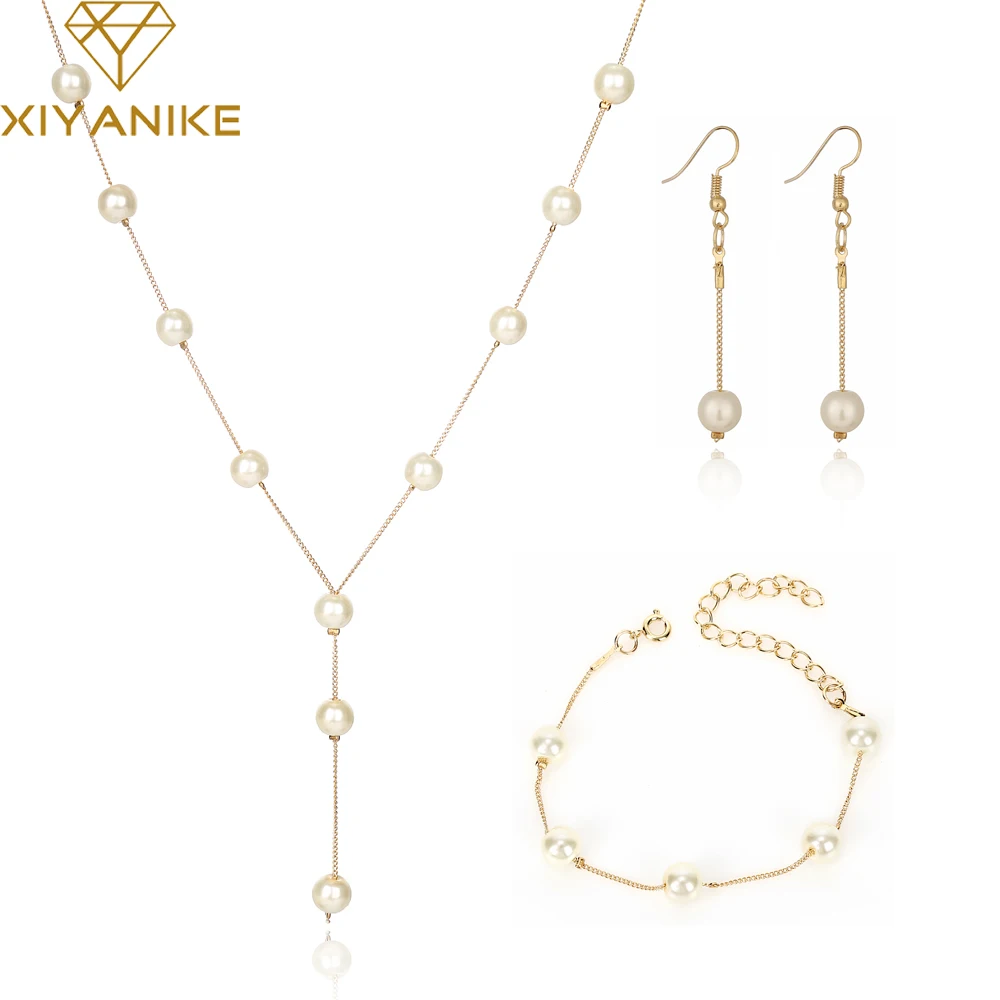 XIYANIKE Fashion Gold Bridal Jewelry Sets Simulated Pearl Wedding Tassel Earrings Necklace Party Beads Bracelet Accessories N334
XIYANIKE Fashion Gold Bridal Jewelry Sets Simulated Pearl Wedding Tassel Earrings Necklace Party Beads Bracelet Accessories N334