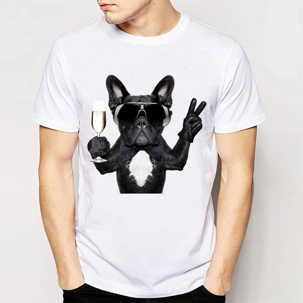 

Hip hop style Men's T-Shirt Dogs like Wine T-Shirt soft fabric casual Tees fashion man Tops funny French Bulldog design T Shirts